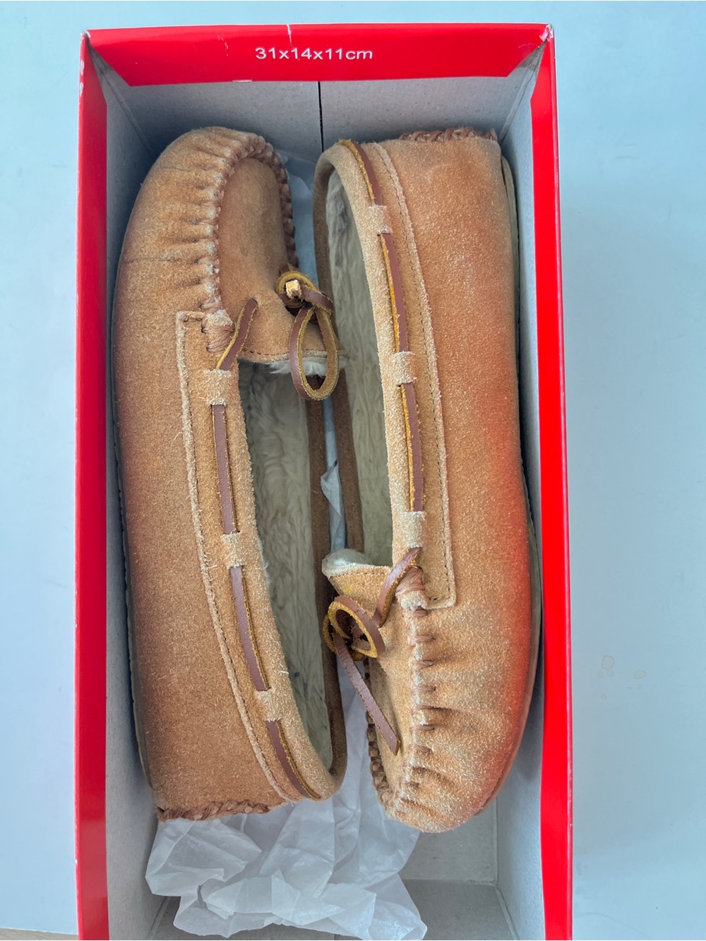 Minnetonka Kayla slippers tan leather Brown Cozy Moccasin shoes women’s 7